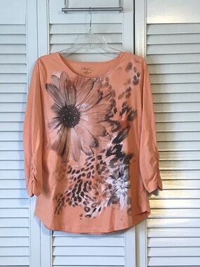 Kim Rogers Coral Floral & Leopard Print Long-Sleeve Top